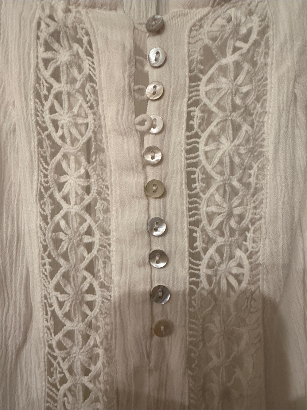 Lightweight White Lace-Trim Peasant Tunic